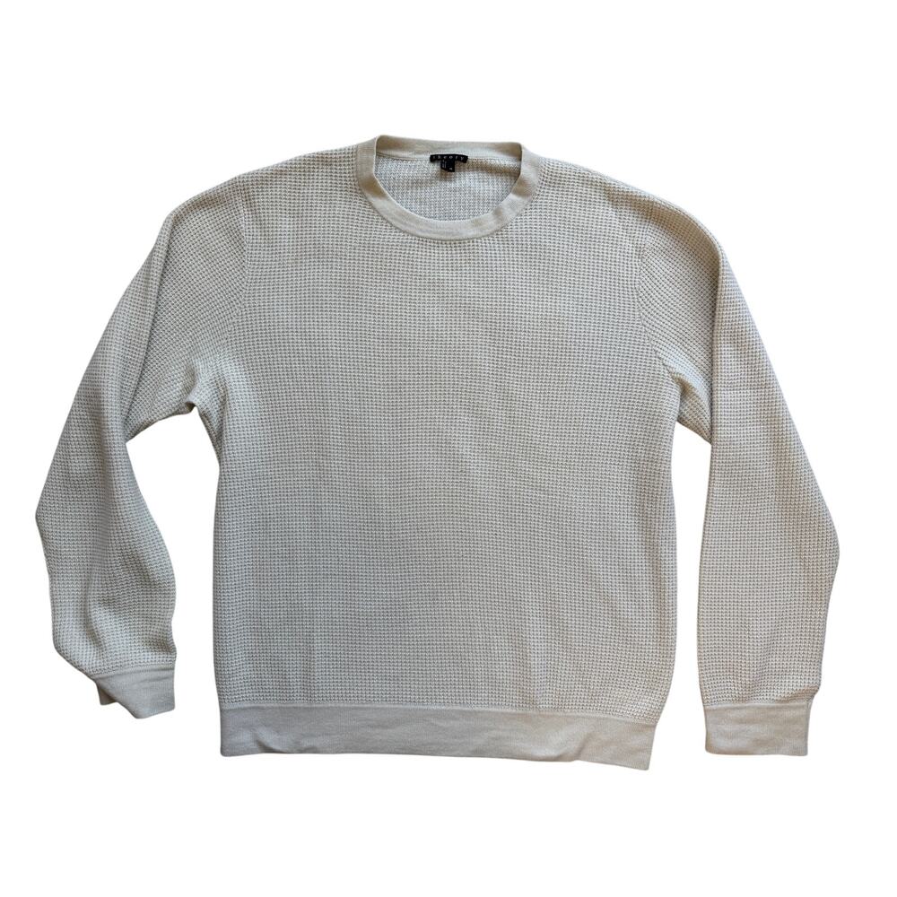 Theory Cream 100% Cashmere Waffle Knit Crewneck Sweater Minimalist | XL